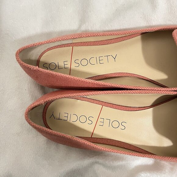 Sole Society Shoes Size 10 Orange Coral Canvas So-Libry Flats Rhinestone Pointed - Picture 7 of 9